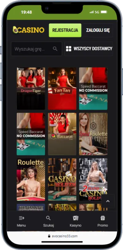 Kаsynо nа żywо w Avo Casino zrzut ekranu