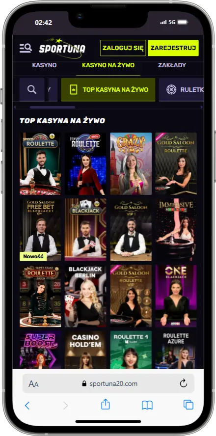 Kasyno na żywo Sportuna zrzut ekranu