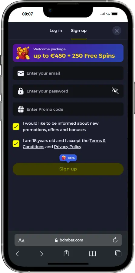 BDMBET Sign Up screenshot
