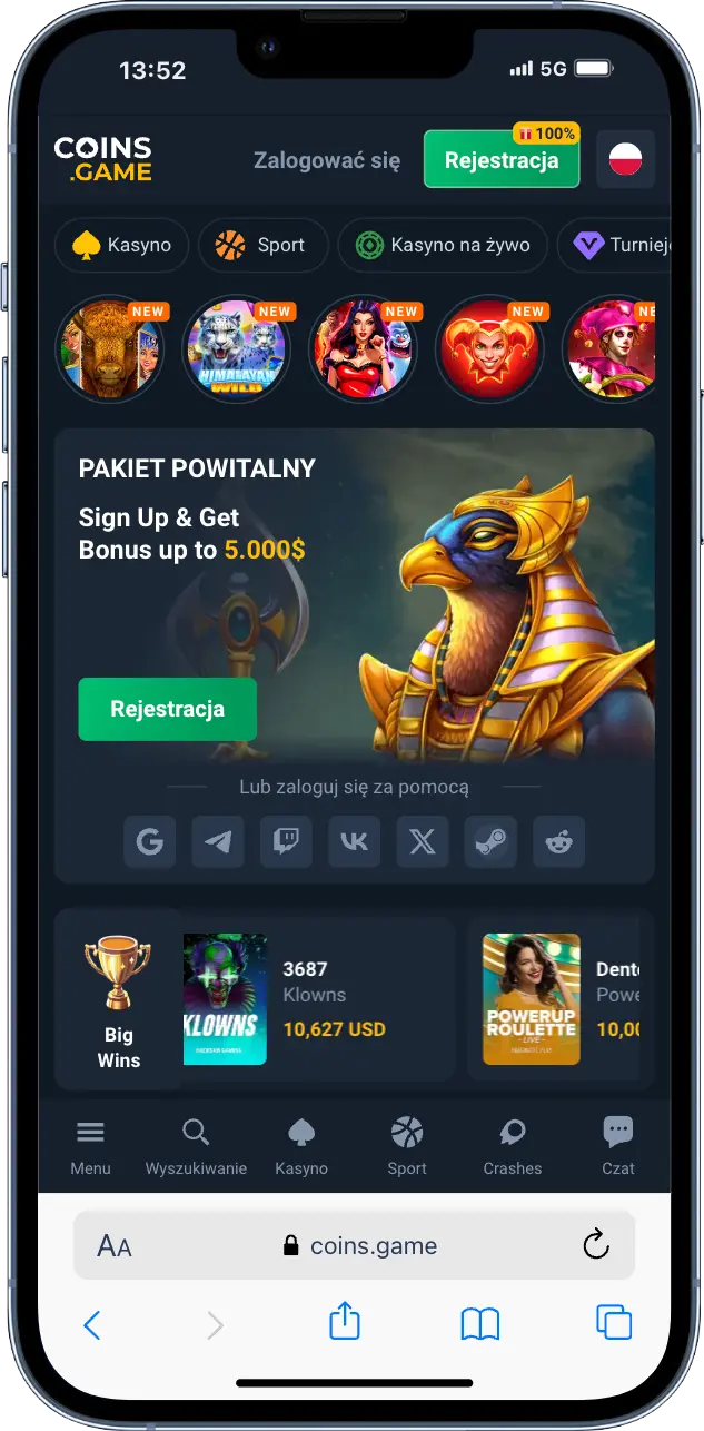 Oficjalna strona internetowa Coins Game zrzut ekranu